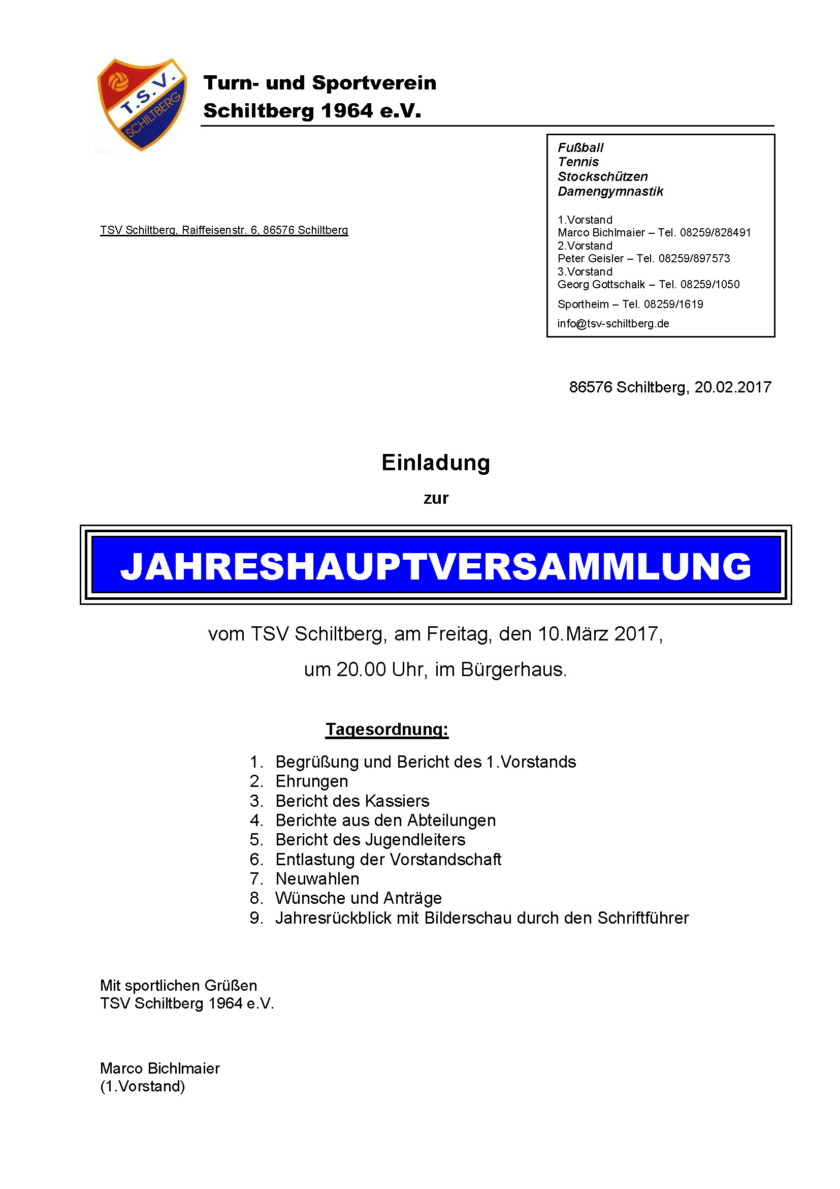 Einladung JHV